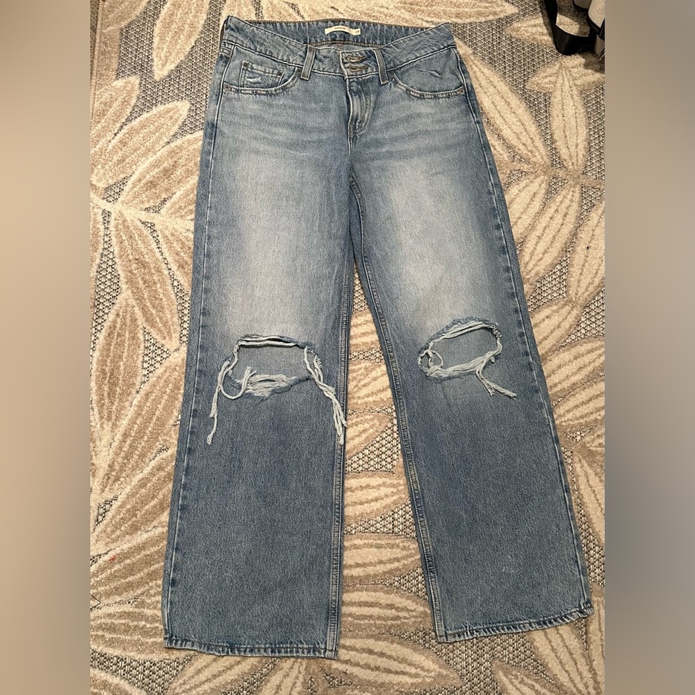 Levi’s Superlow Wide Leg Distressed Blue Jeans